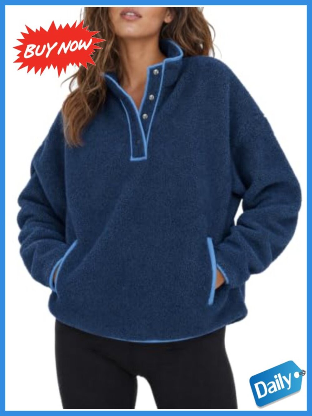 Fuzzy Fleece Casual Jacket Winter Warm Pullover Button V-Neck Oversized
